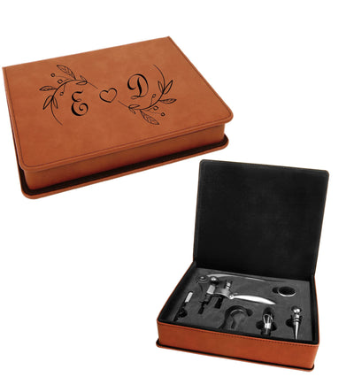 5-Piece Leatherette Wine Tool Set in Personalized Case - Wine Lover Gift - Wedding  - 5 Colors to choose from