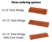 Personalized Desk Name Plate - Leatherette Wedge  - recognition - Customized Brown, Rawhide, Black or Gray  - Business card holder
