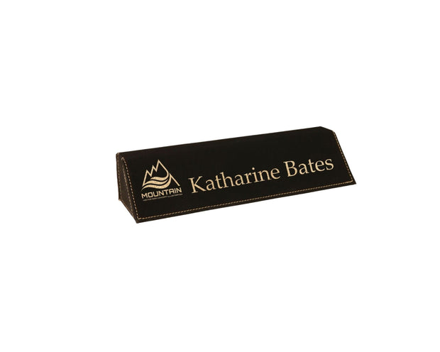 Personalized Desk Name Plate - Leatherette Wedge  - recognition - Customized Brown, Rawhide, Black or Gray  - Business card holder